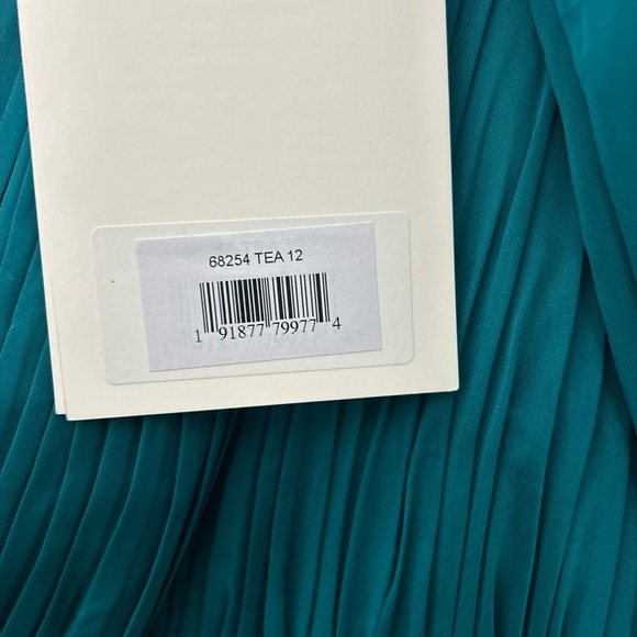 Mac Duggal 68254 NWT Teal Chiffon Ruched Tiered Puff Sleeve A Line Dress - Picture 6 of 6